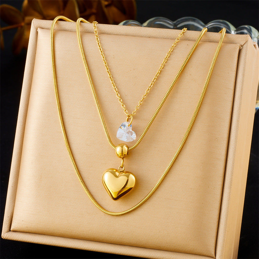 Minimalist Elegant Gold Plated Stainless Steel Heart Pendant Snake Chain Necklace for Women