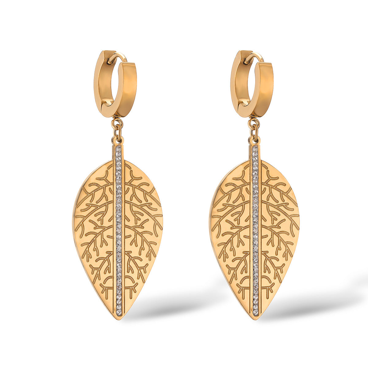 Minimalist Leaf-Shaped Titanium Steel Earrings for Women with Real Gold Plating