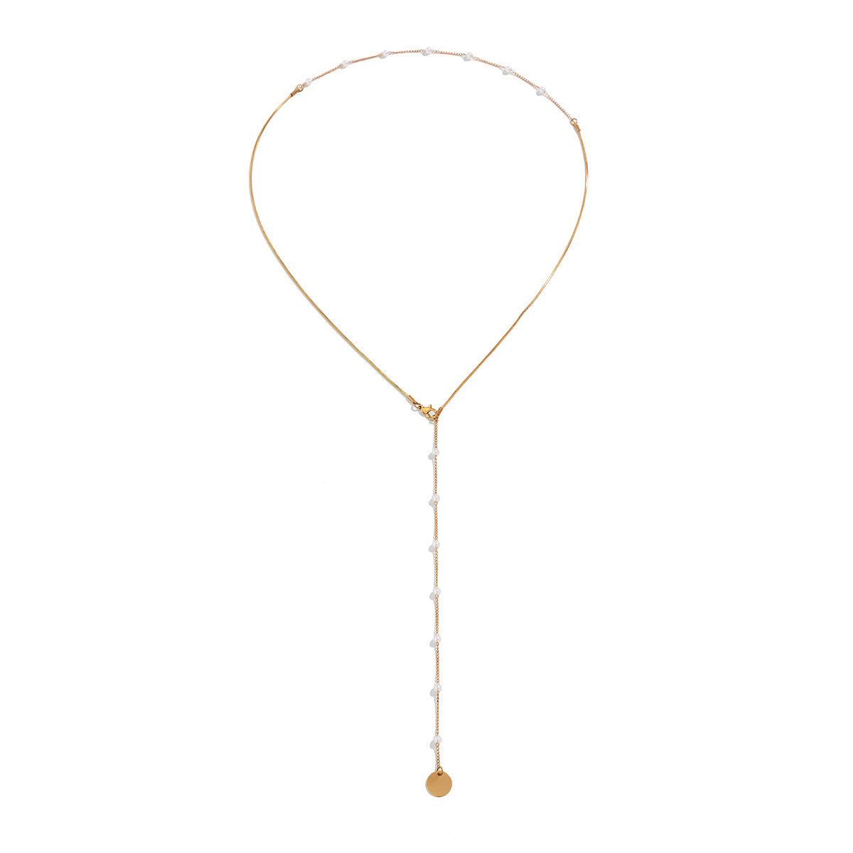 Collana da donna con ciondolo a barra in metallo placcato con perla d'imitazione geometrica a stella minimalista su catena a cavo