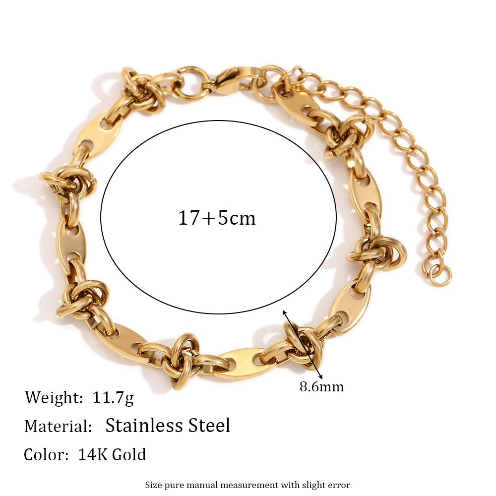 Fashionable Geometric Stainless Steel Plated 14K Gold Coffee Bean Knot Handcrafted Bracelet for Women