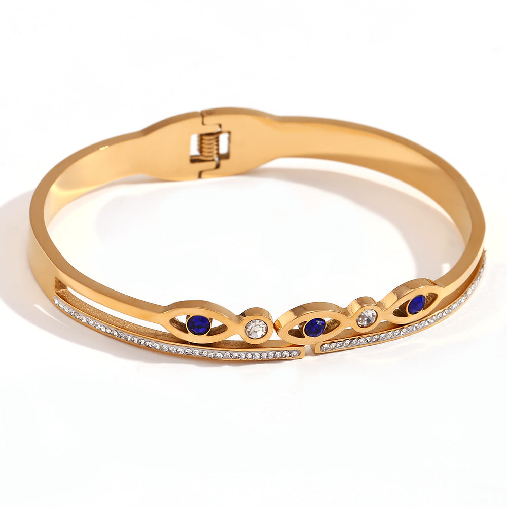 Bracciale alla moda con perline geometriche da donna in acciaio inossidabile con placcatura in oro 18K e zirconi, chiusura a molla