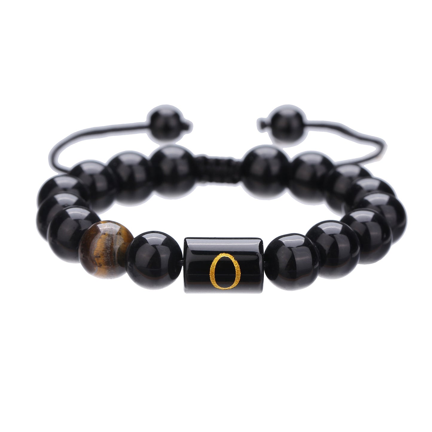 10mm Round Agate Beaded Bracelet with Alphabet Letters Adjustable Unisex
