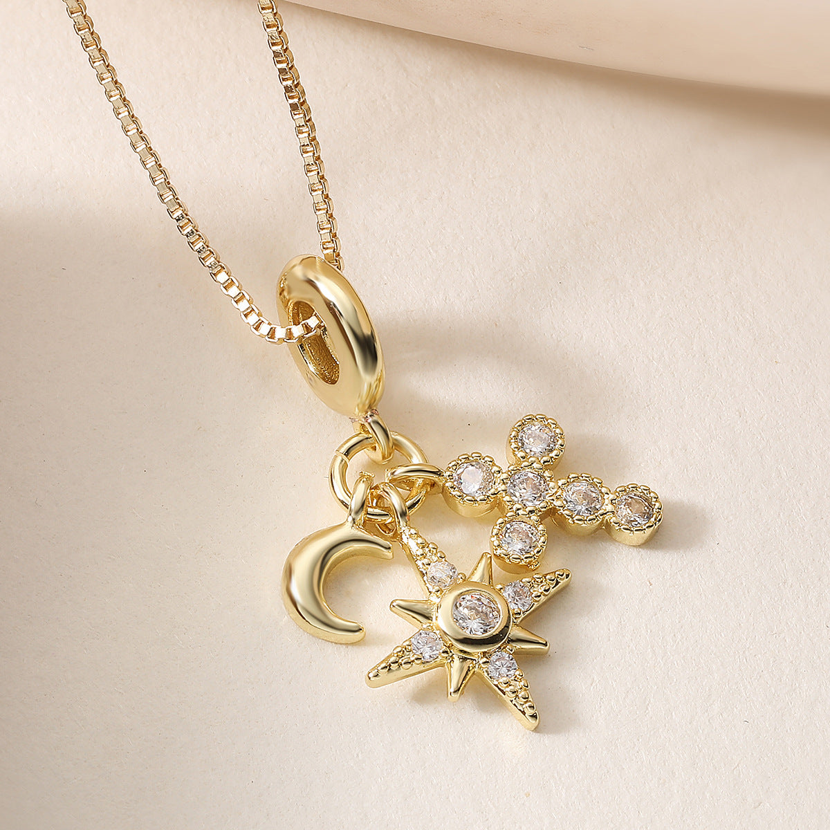 Minimalist Gold Plated Brass Cross Heart Pendant Necklace for Women