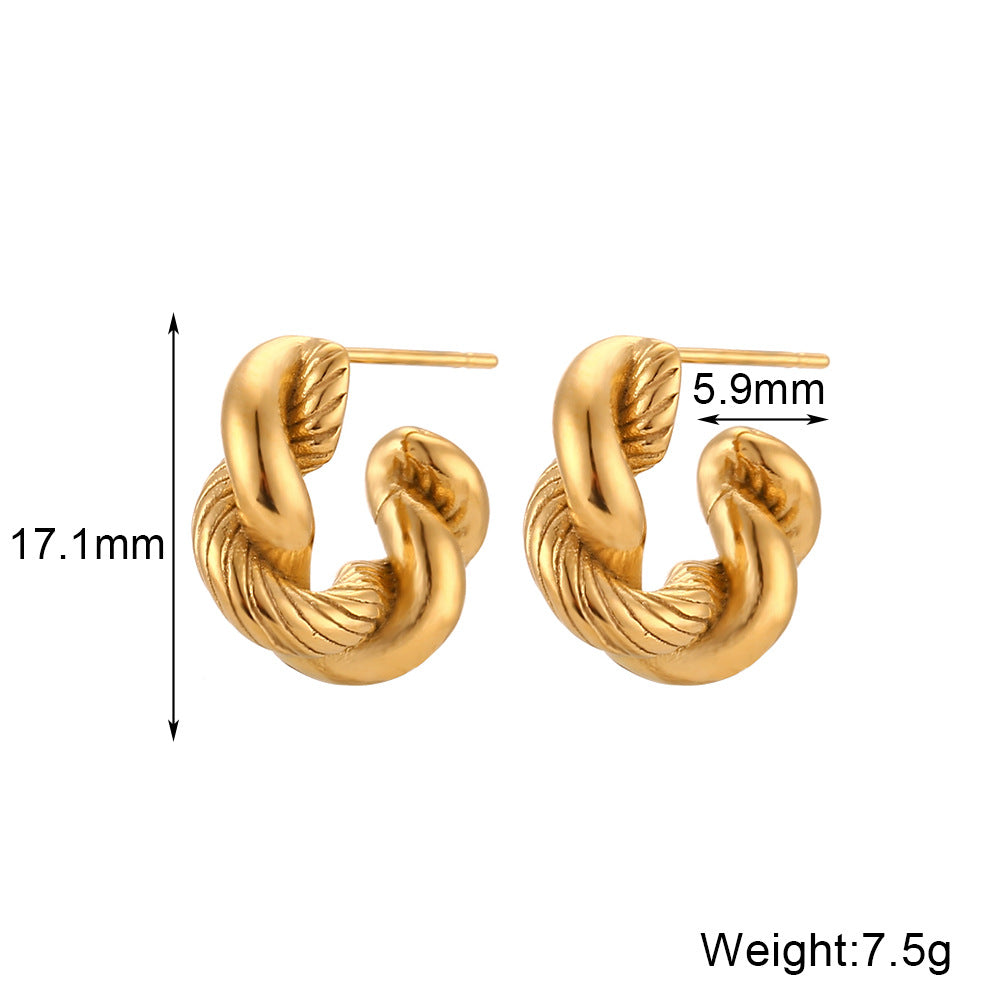 Orecchini a clip in acciaio inossidabile geometrici lusso minimalista da donna con texture diagonale spazzolata e design a corda intrecciata