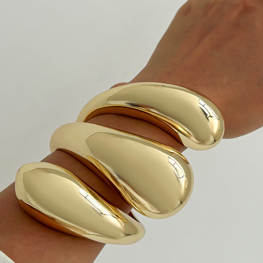 Exaggerated Spiral Teardrop Open Cuff Bracelet Set Zinc Alloy Plated