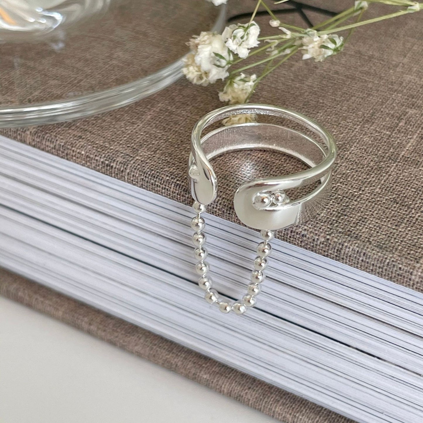 Minimalist Hollow Heart-Shaped 925 Sterling Silver Open Ring with Silver Inlay for Women