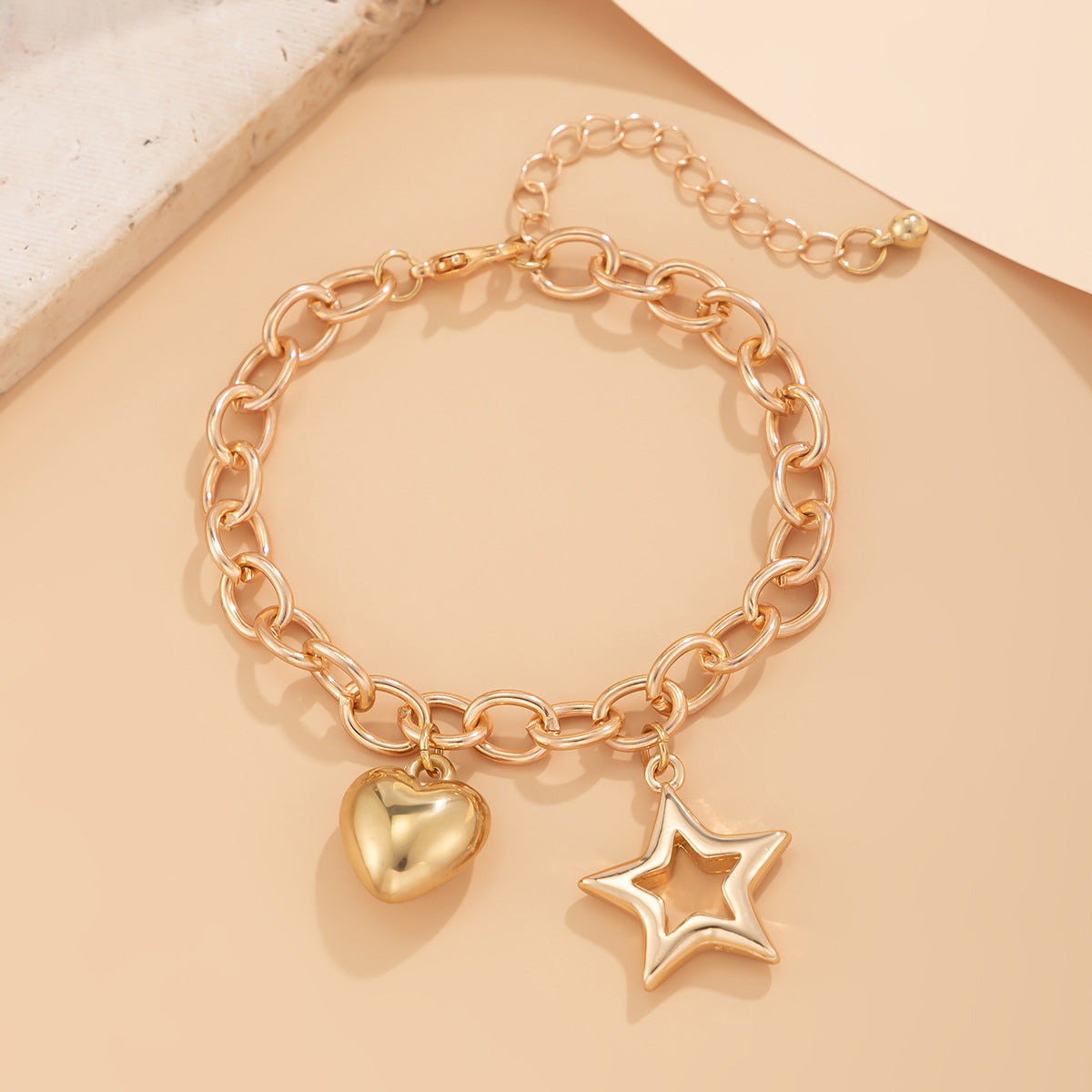 Minimalist Hollow Star and Heart Alloy Plated Bracelet for Women