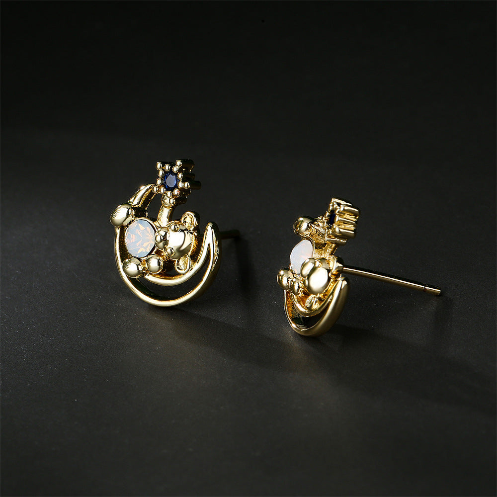 Cute Animal Geometric Brass Earrings Gold Plated with Cubic Zirconia for Women