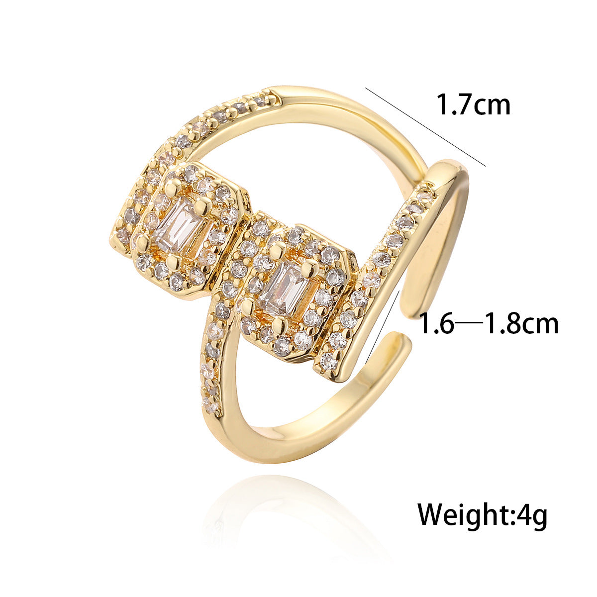 Minimalist Irregular Geometric Copper Ring with Gold Plating and Zircon Inlay for Women