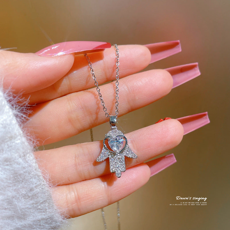 Sweet Full Cubic Zirconia Square Geometric Titanium Steel Necklace for Unisex