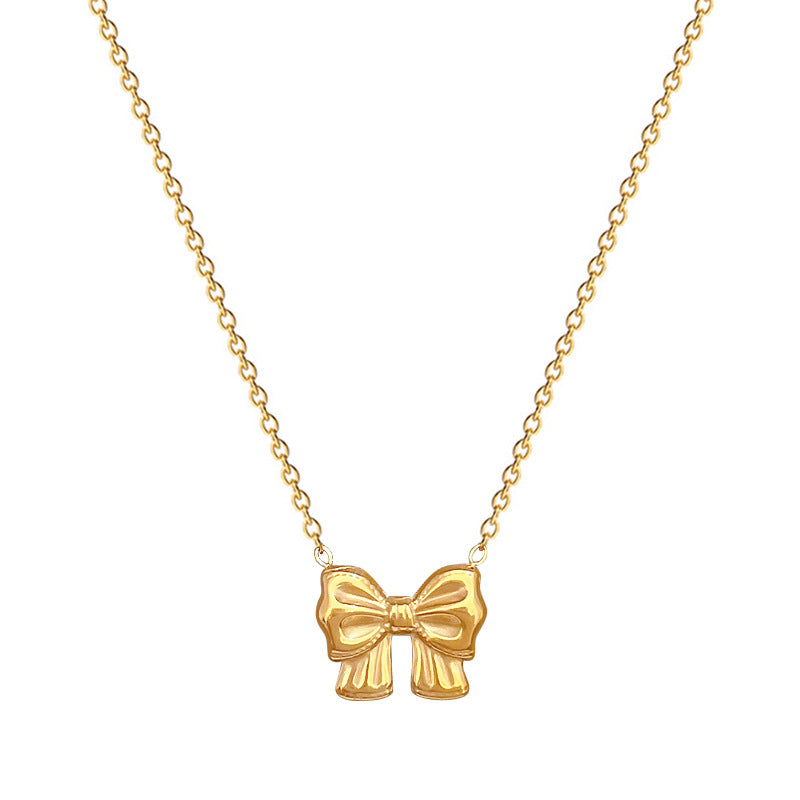 Minimalist Butterfly Knot Titanium Steel Necklace for Women with Gold Plating and Geometric Design Locket Chain