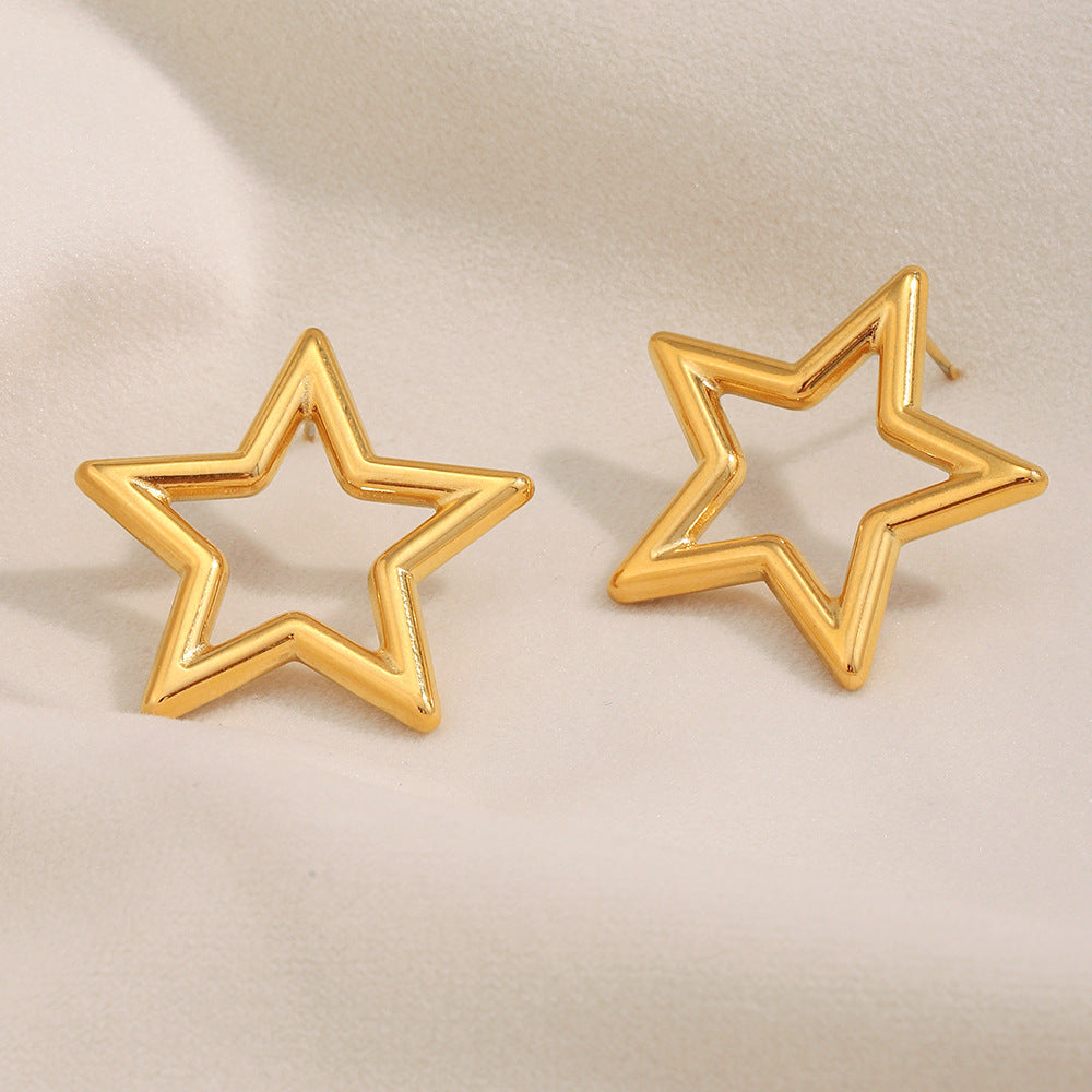 Minimalist Luxury Stainless Steel Star Stud Earrings with 18K Gold Plating for Women