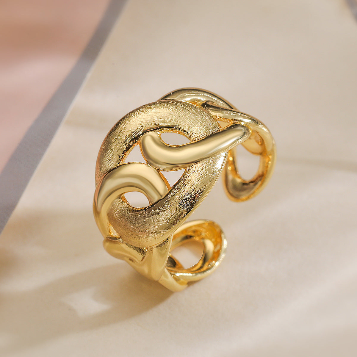Minimalist 18K Gold Plated Geometric Brass Ring for Women