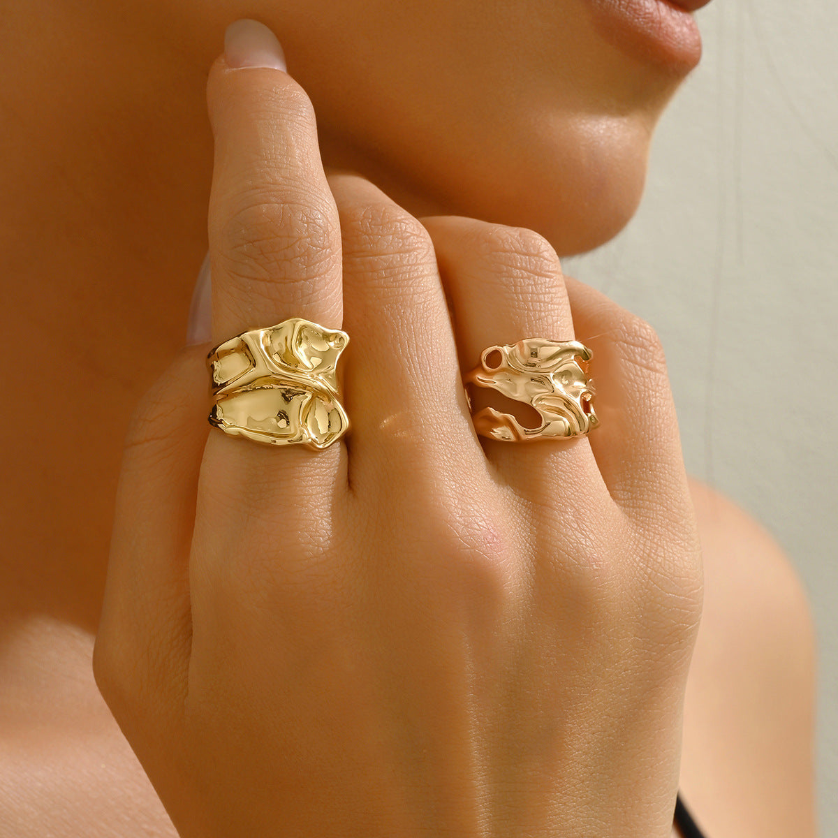 Juego de anillos abiertos geométricos para mujer, anillos de moda chapados en aleación de zinc con detalles circulares y en forma de aro