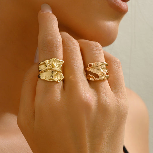 Juego de anillos abiertos geométricos para mujer, anillos de moda chapados en aleación de zinc con detalles circulares y en forma de aro