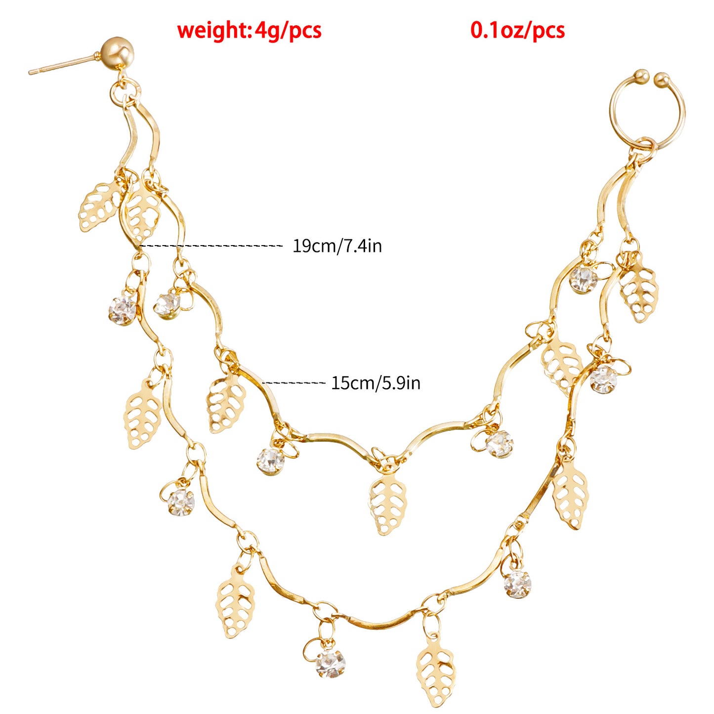 Minimalist Ethnic Geometric Leaf Tassel Cubic Zirconia Plated Alloy Nose Ring