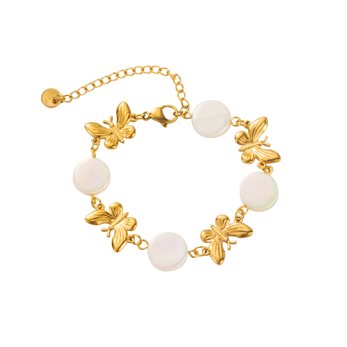 Collana Vintage a Farfalla in Acciaio Inossidabile con Placcatura in Oro 14K e Dettagli in Conchiglia