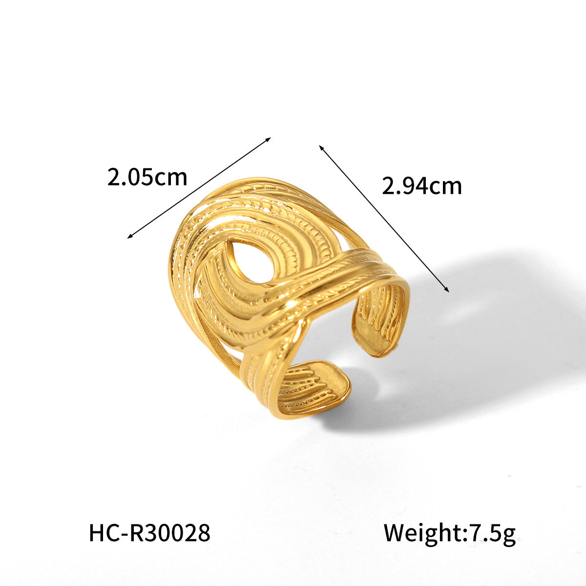 Anello da donna in acciaio inossidabile testurizzato geometrico con finitura martellata e superficie placcata