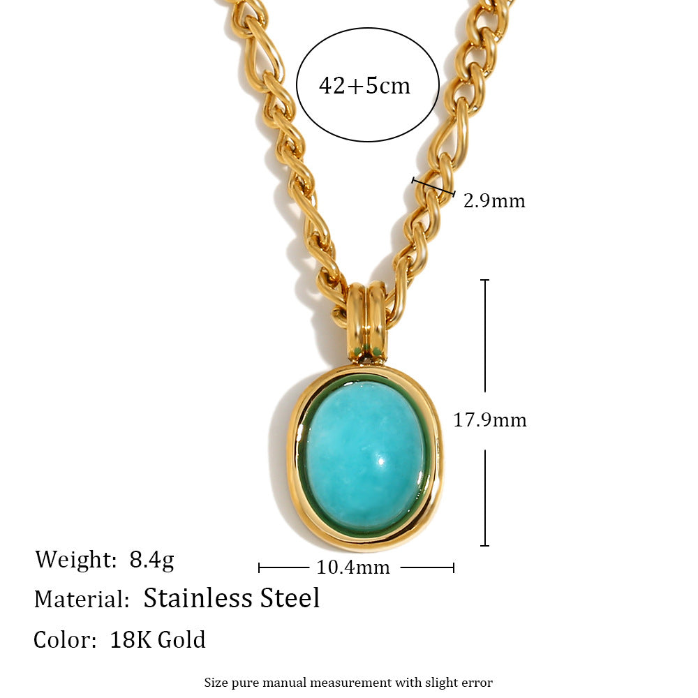 Minimalist Geometric Pendant Necklace for Women Stainless Steel with 18K Gold Plating and Turquoise Stone on Curved Chain