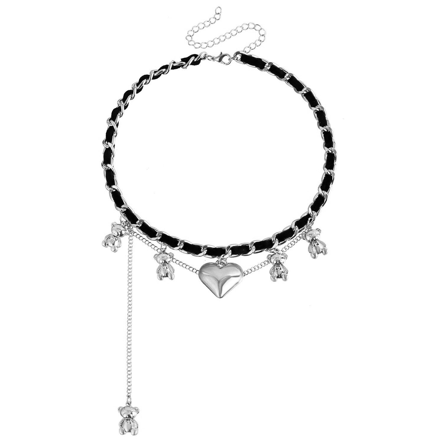 Vintage Style Heart and Cross Pendant Necklace with Plated Metal Choker Chain for Women