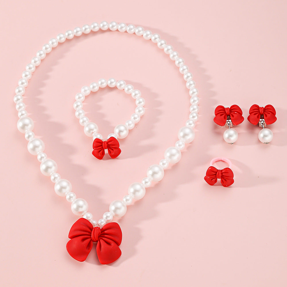 Lindo conjunto de collar infantil en forma de lazo con colgante de resina y cadena de cuentas para niñas de 3 a 10 años