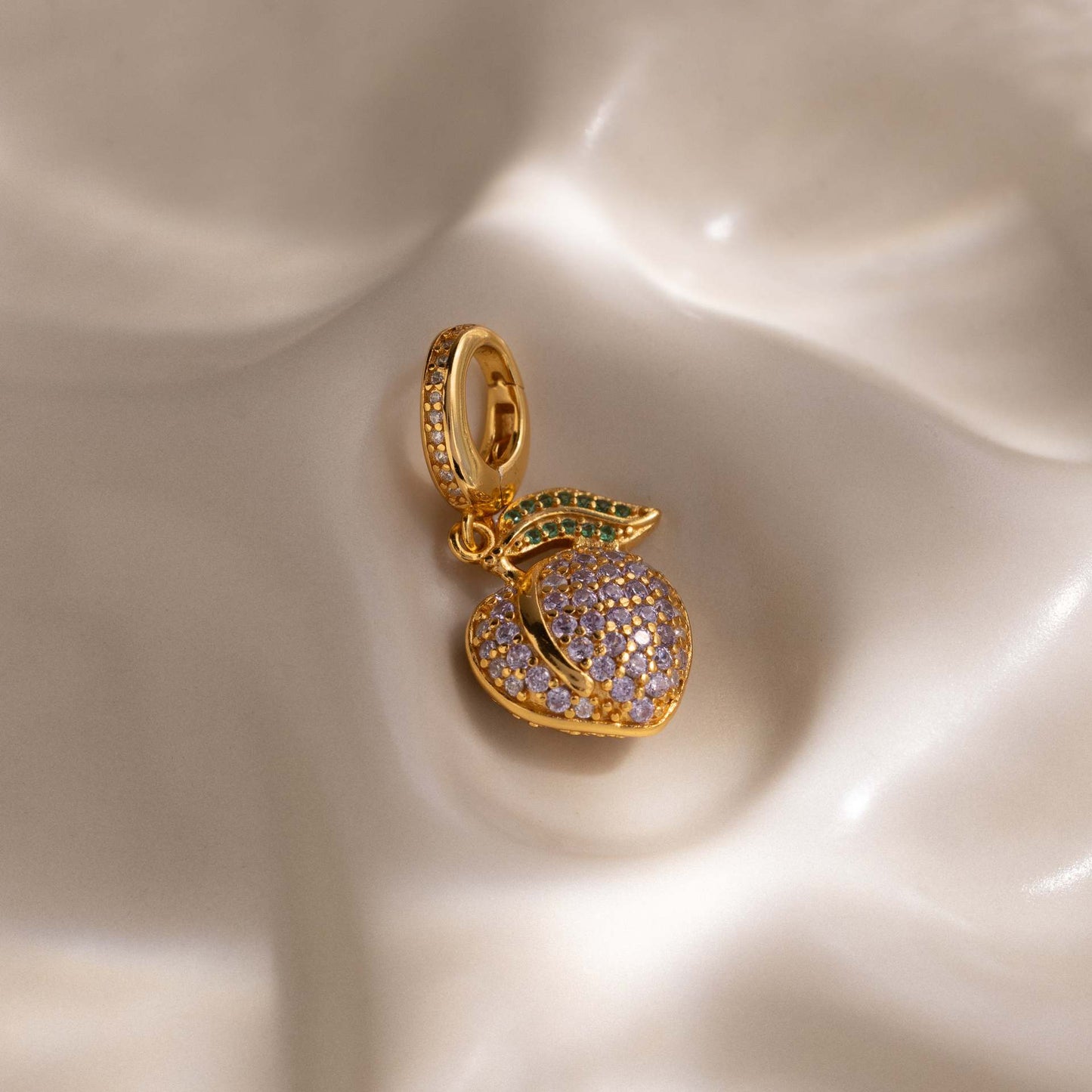 Vintage 18K Gold Plated Brass Fruit Charm Bar with Drip Oil Painting