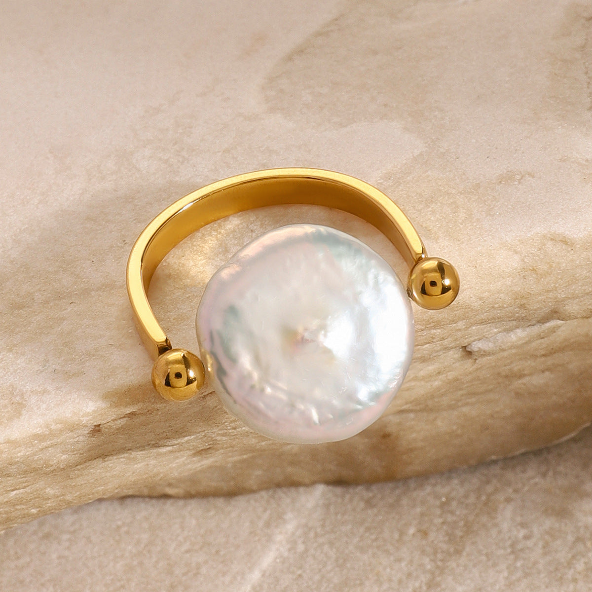 Anello a U minimalista in acciaio inossidabile con finitura perlata placcata da donna