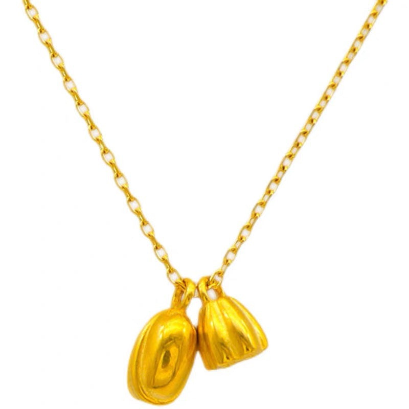 Collana Pendente Minimalista Loto e Radice di Loto in Acciaio al Titanio con Finitura Placcata da Donna