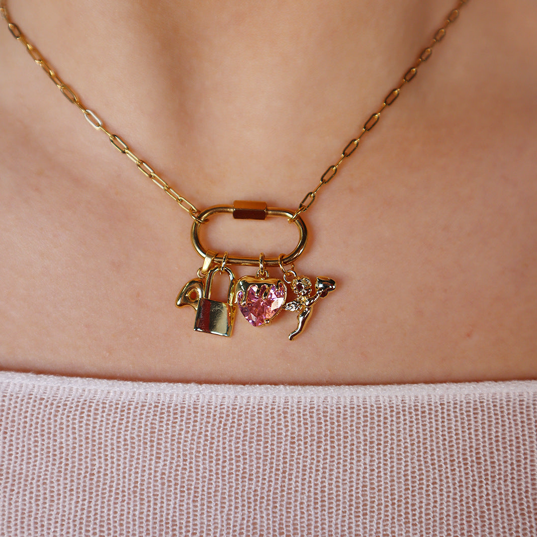 Collana con ciondolo a barra geometrica a cuore placcata oro 18 carati in acciaio inossidabile PVD vintage