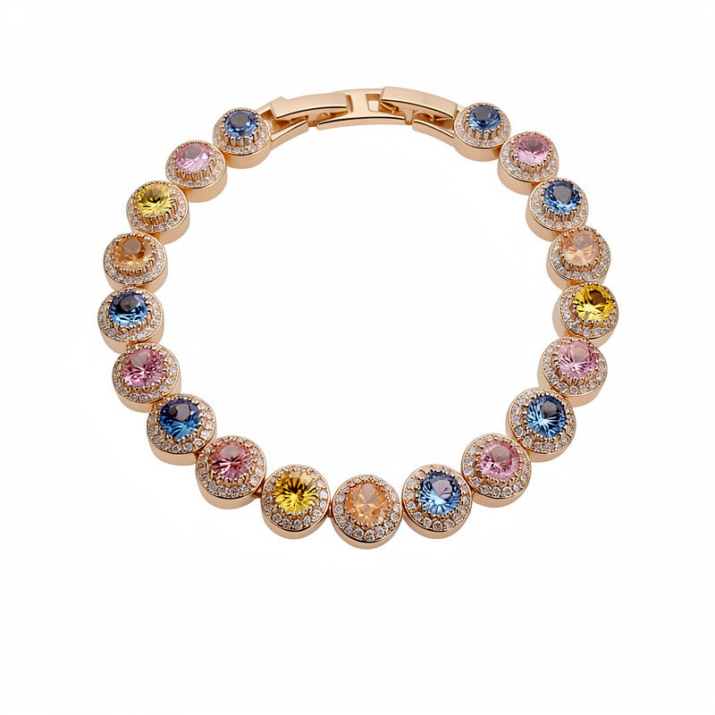Luxury Elegant Round Geometric Brass Bracelet with Cubic Zirconia Inlay for Women