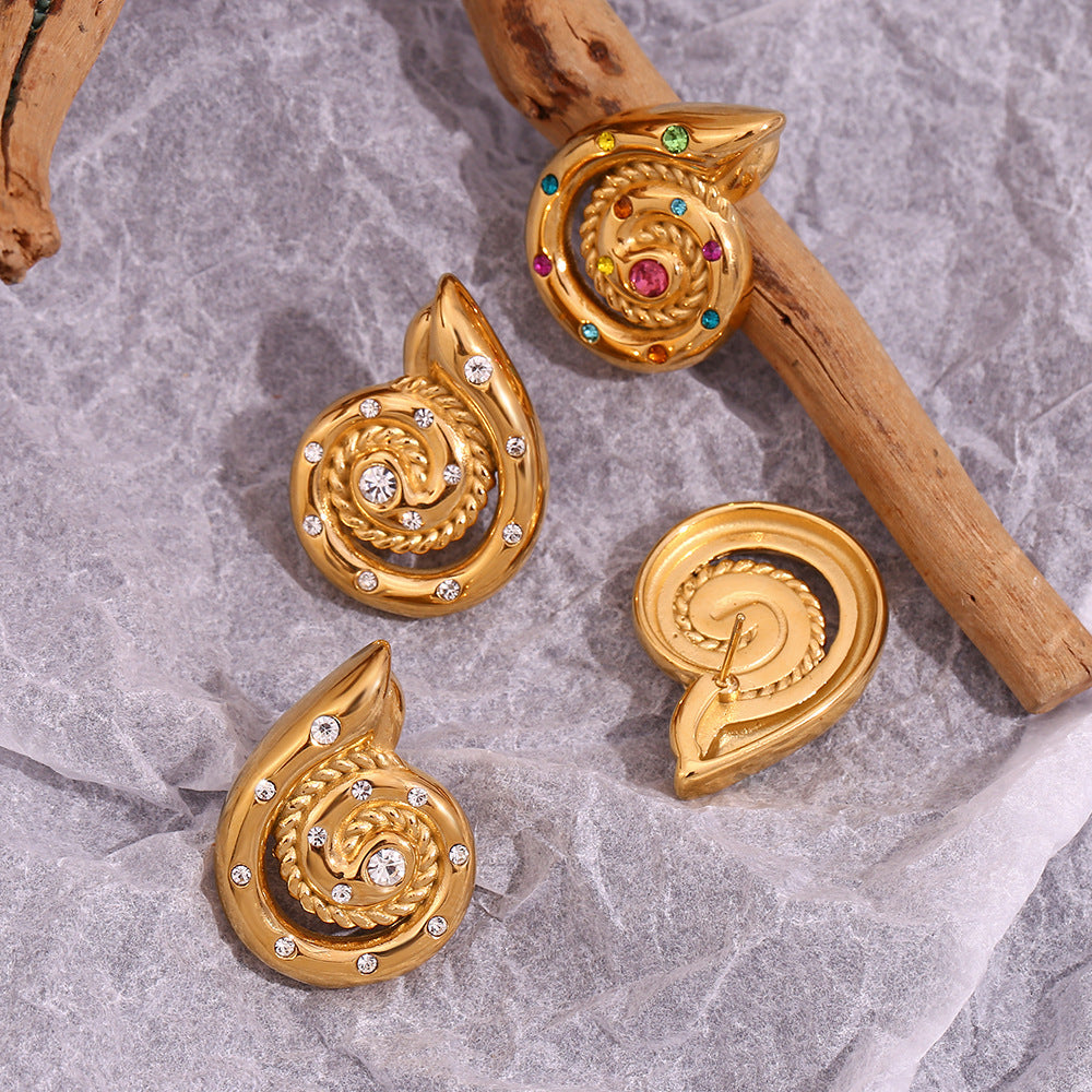 Orecchini da Donna a Forma di Guscio di Lumaca d'Ispirazione Vintage in Acciaio Inox Placcato Oro 18K