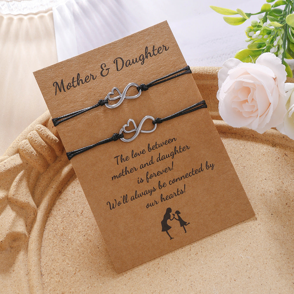 Creative Woven Alloy Figure Eight Heart Card Bracelet Set for Men and Women