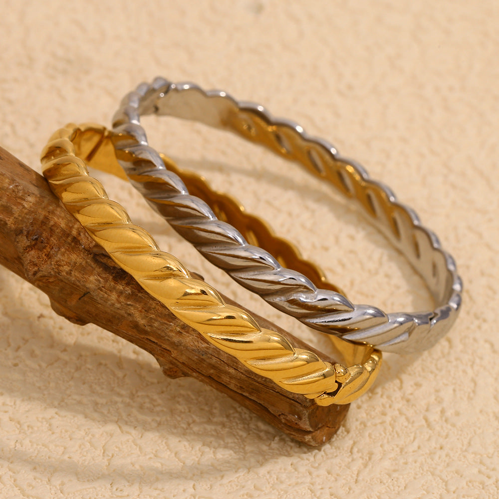 Bracciale Elegante a Strisce da Donna in Acciaio Inossidabile Placcato Oro 18K Minimalista