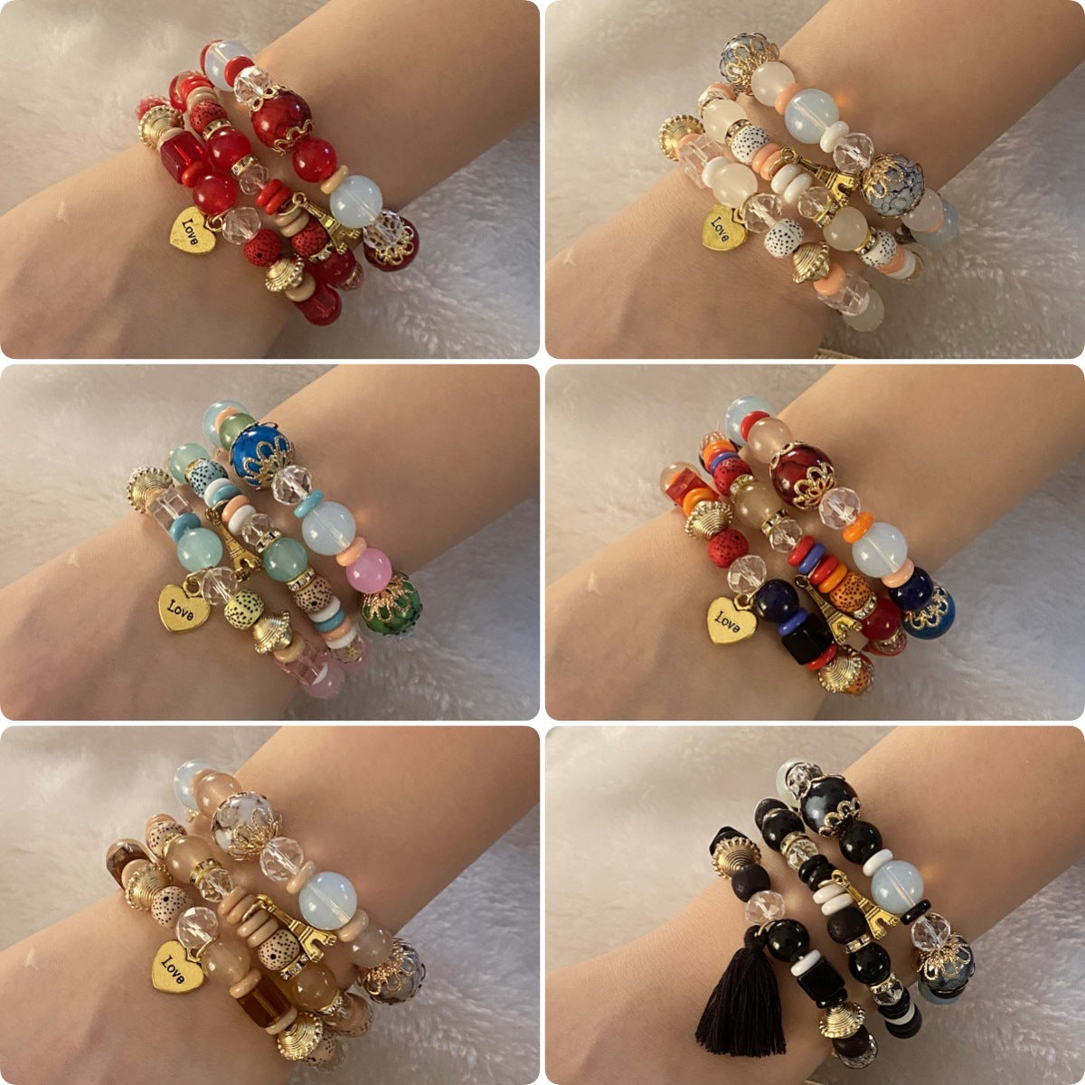 Fashion Heart-Shaped Acrylic Beaded Bracelet for Women with Handmade Craftsmanship