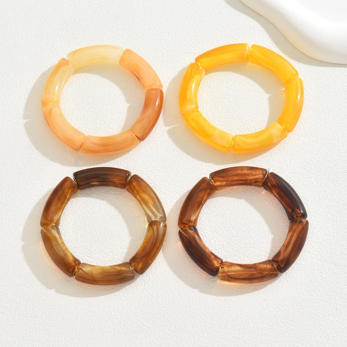 Geometric Fashion Office Lady Resin Acrylic Multi-Layer Bracelet Set with Transparent Beaded Wristband