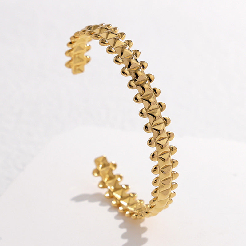 Adjustable Titanium Steel Bracelet for Women with Geometric Line Design Electroplated Finish Statement Cuff