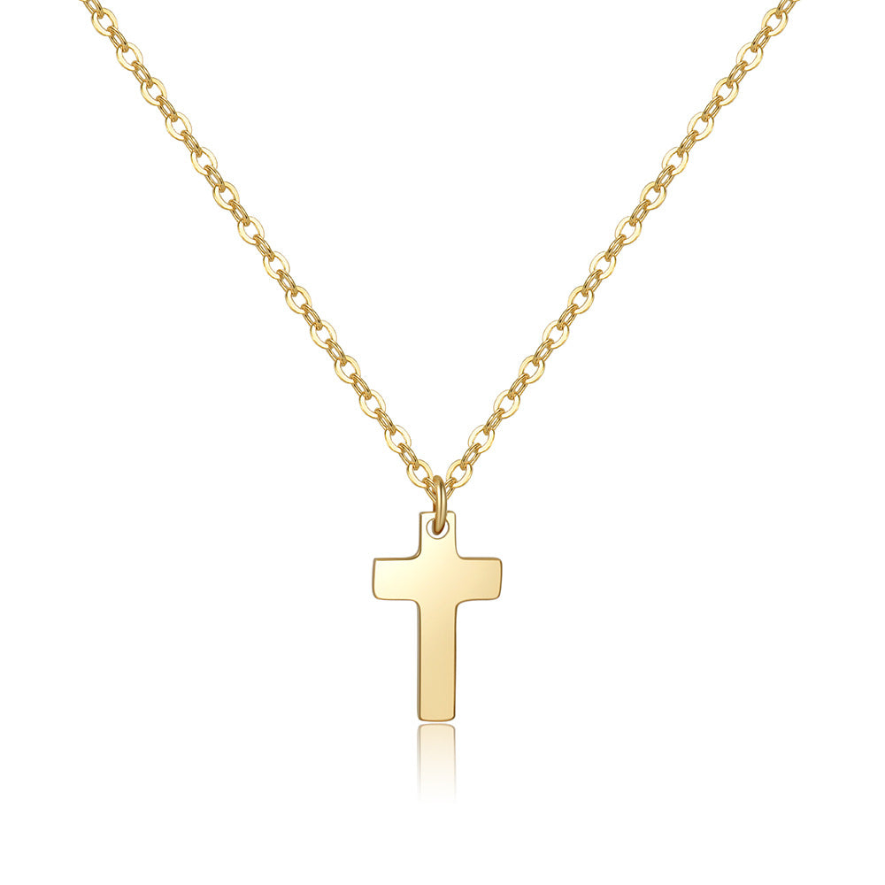 Collana pendente a croce minimalista da donna in ottone placcato oro vero e intarsio di strass su catena O-ring