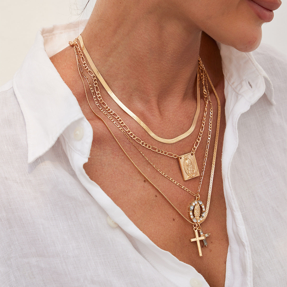 Minimalist Cool Vintage Cross Pendant with Tassels on Snake Chain Choker for Women in Metal with Plating Finish