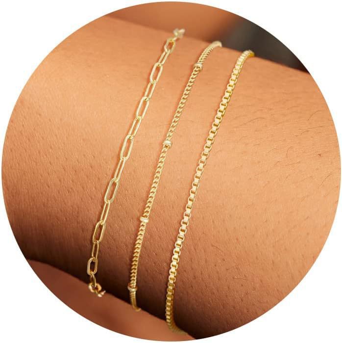 Bohemian Minimalist Geometric Plated Alloy Cuban Link Chain Pearl Bracelet Set for Women