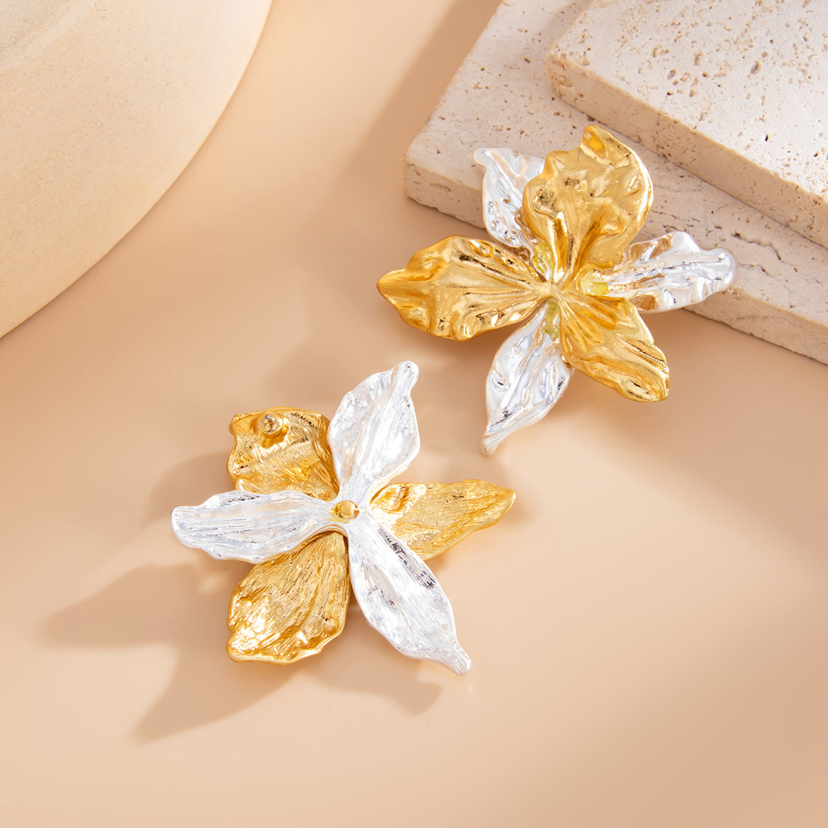 Elegant Plated Alloy Floral Stud Earrings for Women
