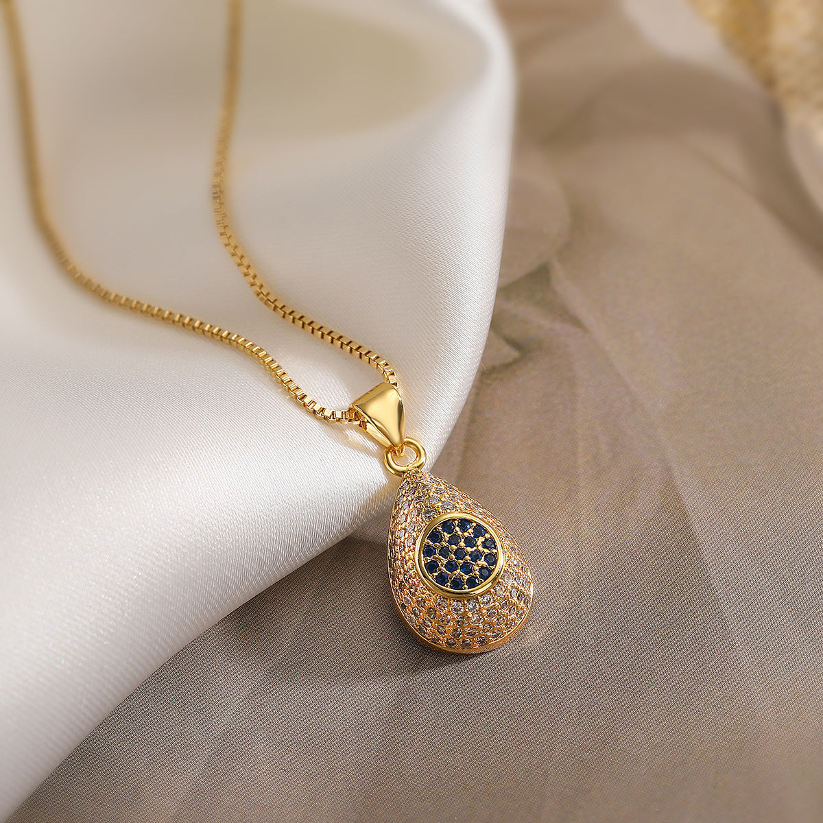 Minimalist Teardrop-Shaped Copper Necklace with 18K Gold Plating and Zircon Accents for Women
