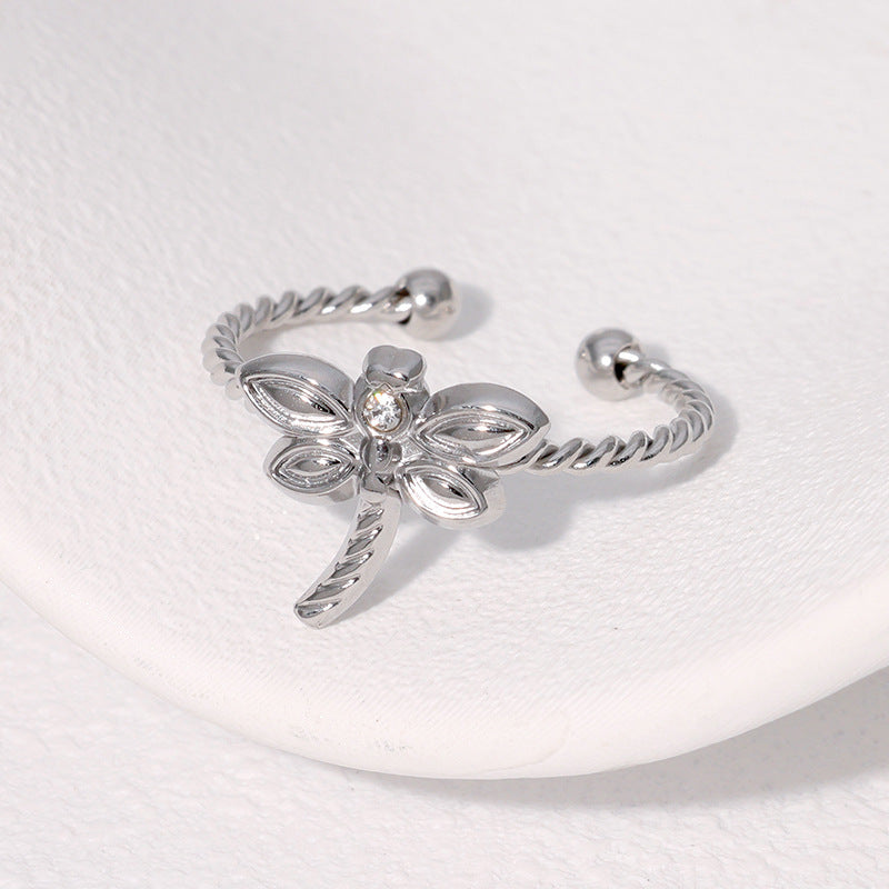 Anello da dito minimalista a forma di libellula in acciaio inossidabile con finitura placcata da donna