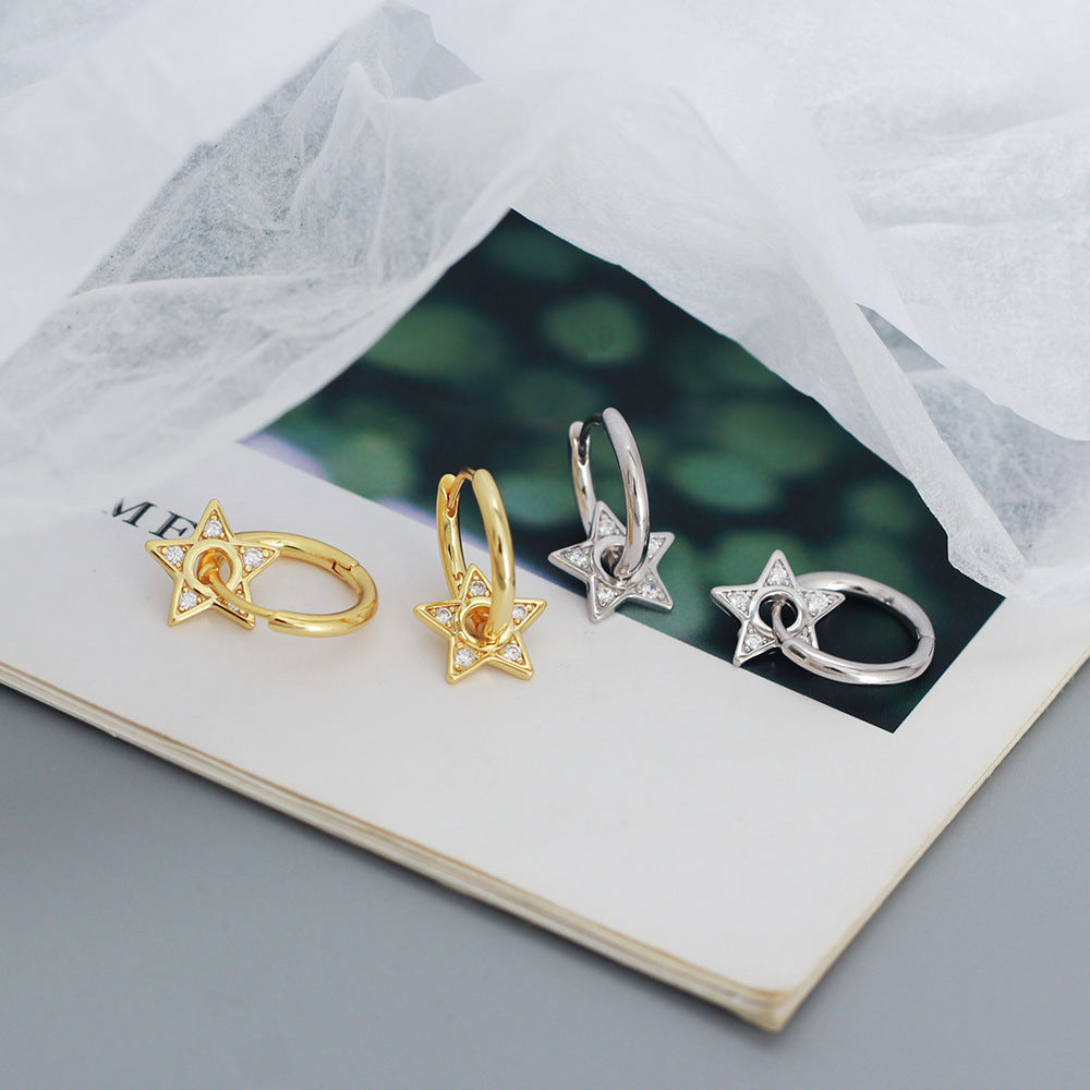 Minimalist Star-Shaped 925 Sterling Silver Stud Earrings with Rhinestone Inlay for Women