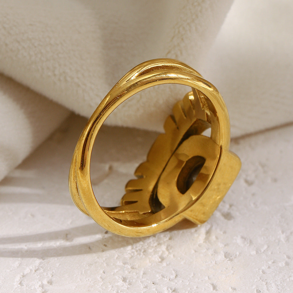 Minimalist Geometric Stainless Steel Plated 18K Gold Vintage Sun Double Layer Ring for Women