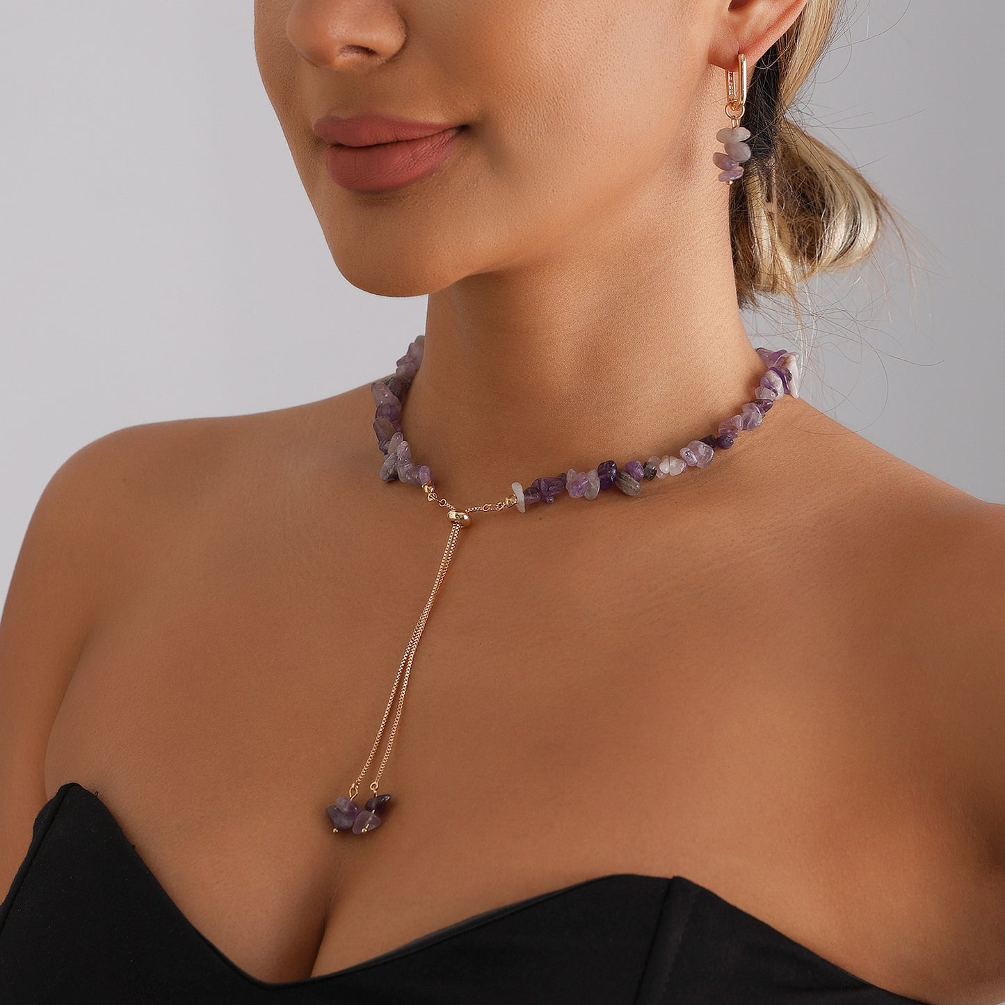 Irregular Geometric Alloy Plated Beaded Necklace for Women