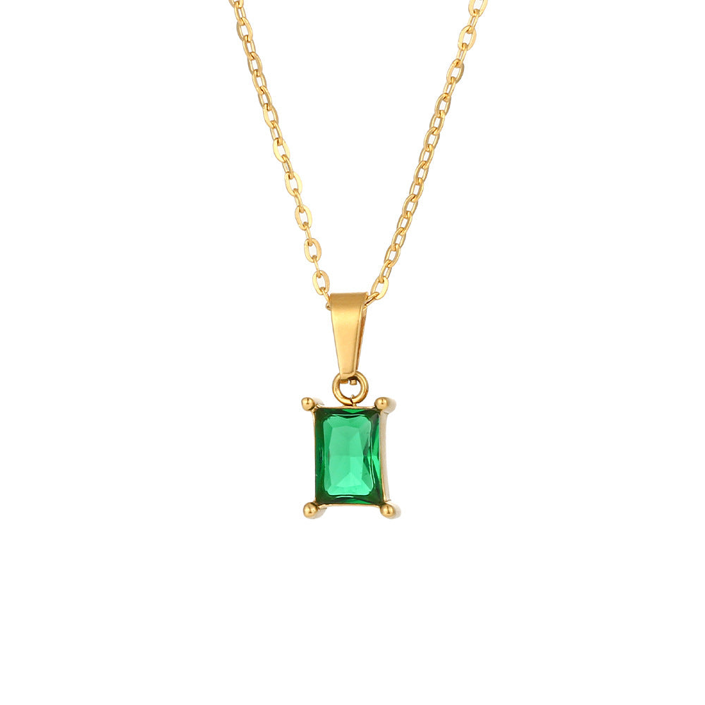 Collana con ciondolo quadrato geometrico minimalista da donna in acciaio inossidabile con intarsio di strass e finitura placcata