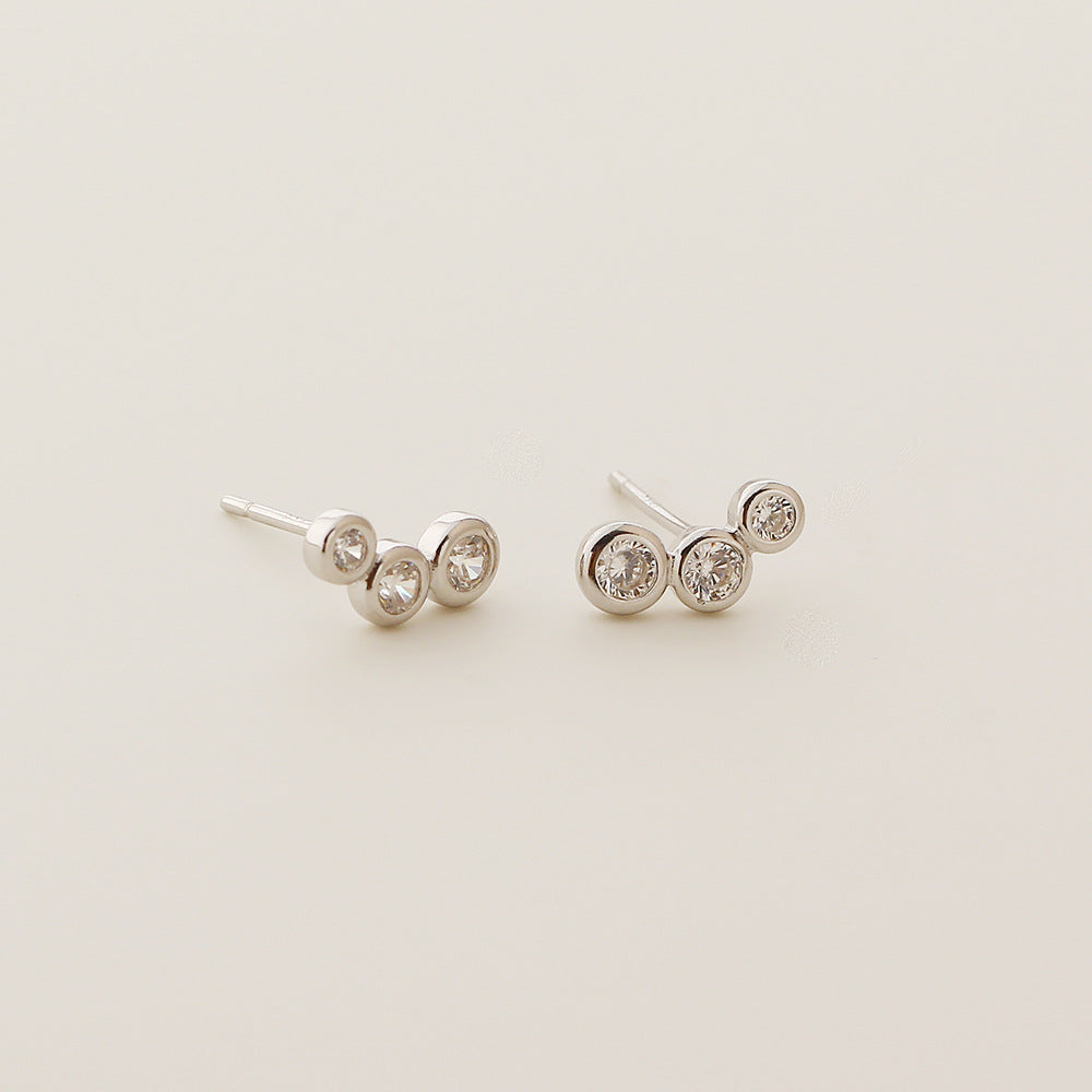 Orecchini a perno rotondi geometrici minimalisti in argento sterling 925 con intarsio in strass per donna
