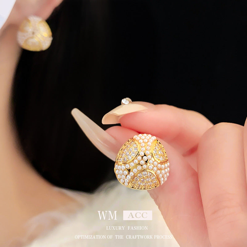 Chic Geometric Earrings with Gold-Plated Silver Posts, Zircon Inlay, and Imitation Pearl Accents for Women