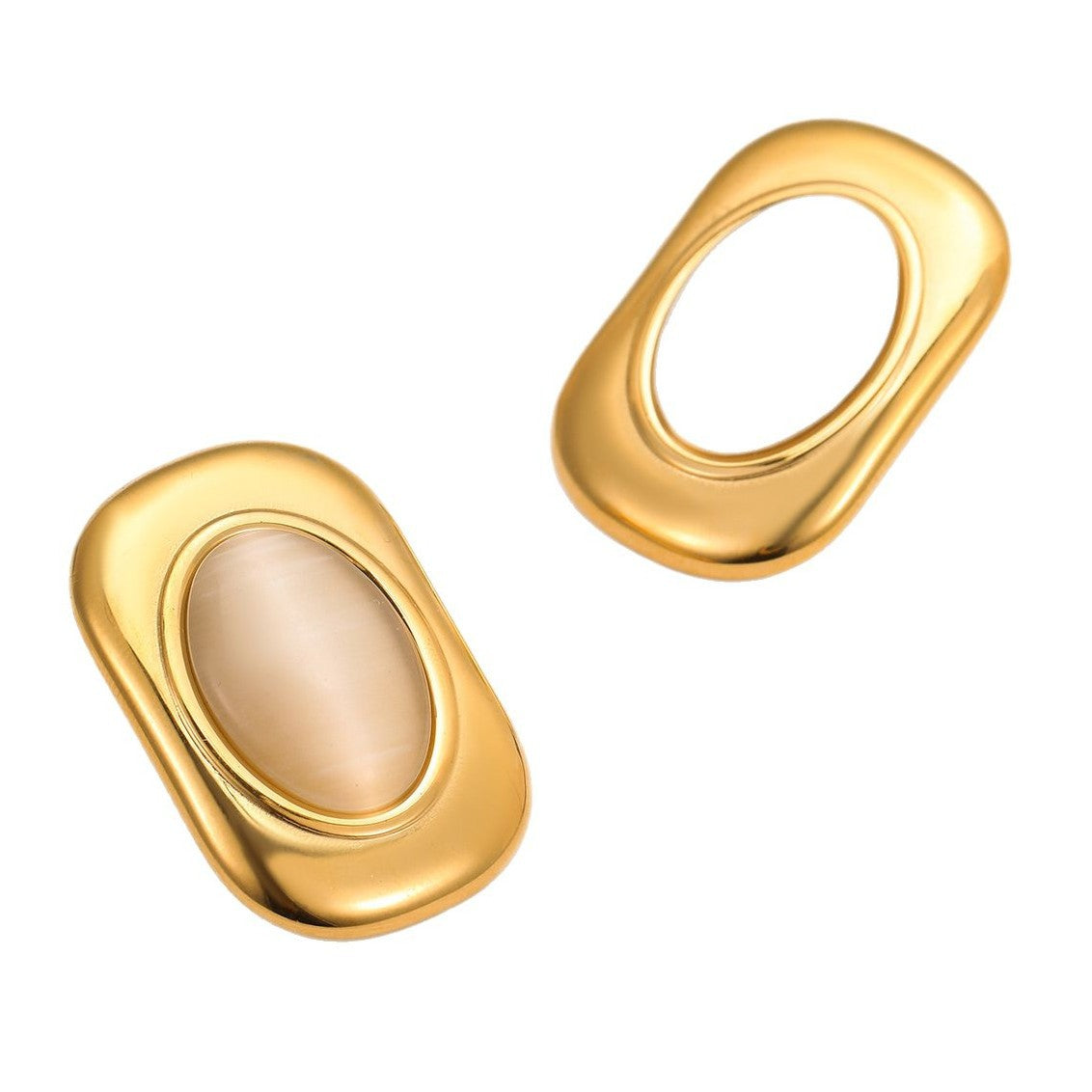 Conjunto de pendientes y anillo de ojo de gato geométricos minimalistas vintage de acero inoxidable con acabado chapado para mujer