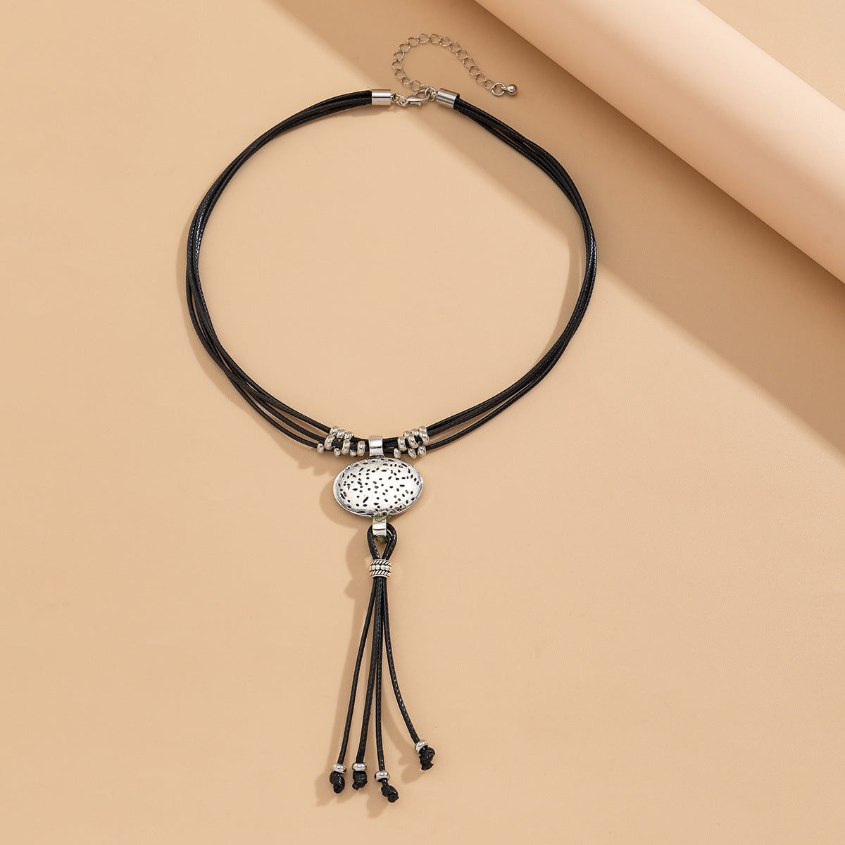 Vintage Bohemian Oval Pendant Alloy Plated Necklace with Tassel for Women